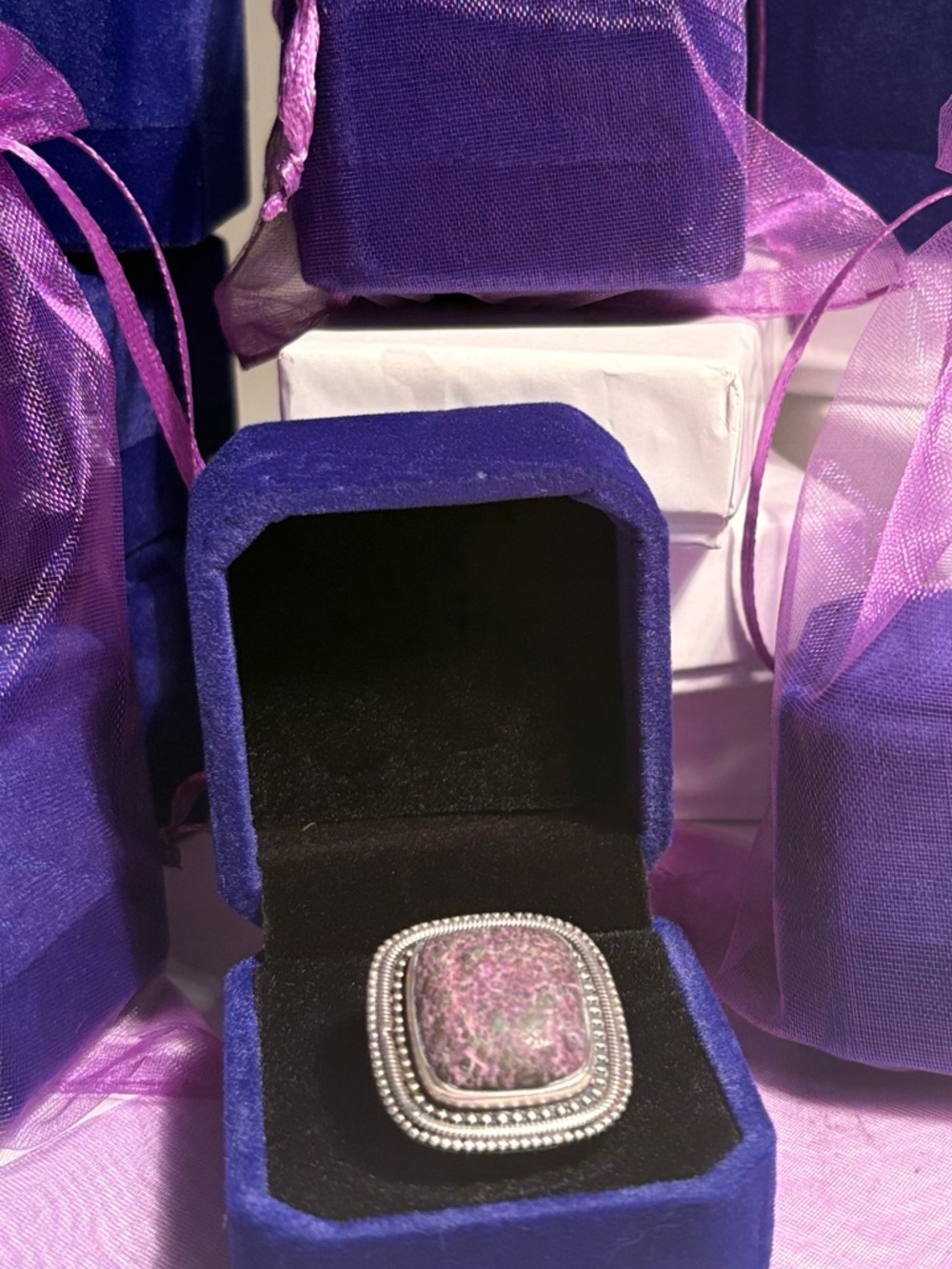 Chic Silver and Purpurite stone Ring 925 sterling silver cocktail vintage ring - Picture 8 of 15